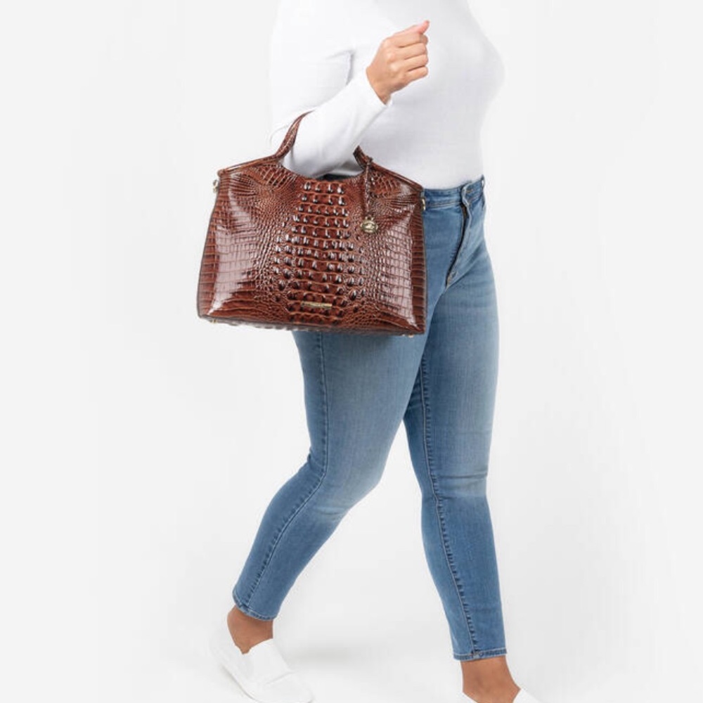 SOLD BRAHMIN LG ELAINE DOME BROWN CROC SATCHEL - Picture 7 of 10